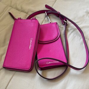 CALVIN KLEIN BELLA 2-in-1 Phone Crossbody Set Bright Pink or Orchid Color - $130